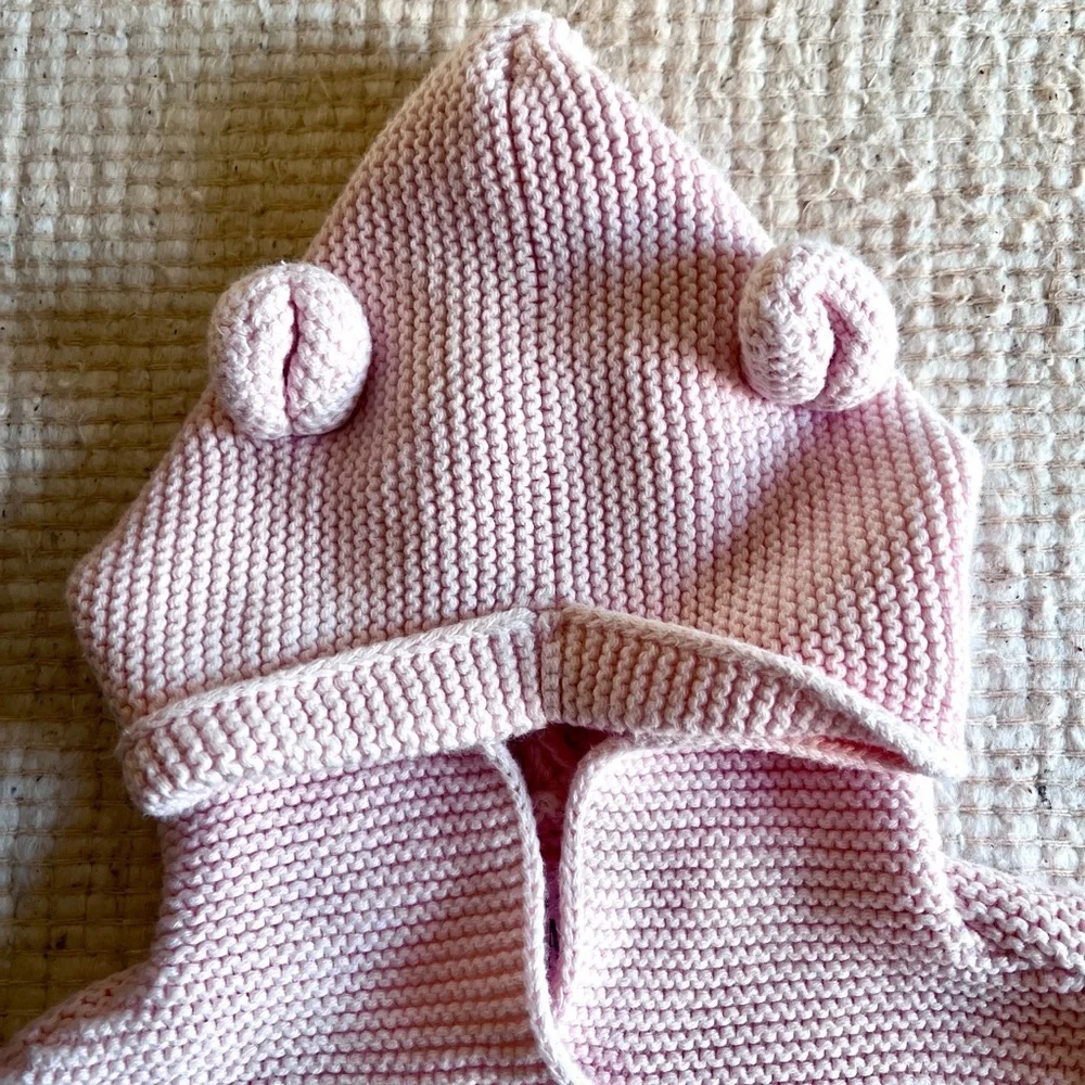 GAP‎ BABY GAP Hooded Garter Knit Sweater in Milkshake Pink Sz 3-6 months